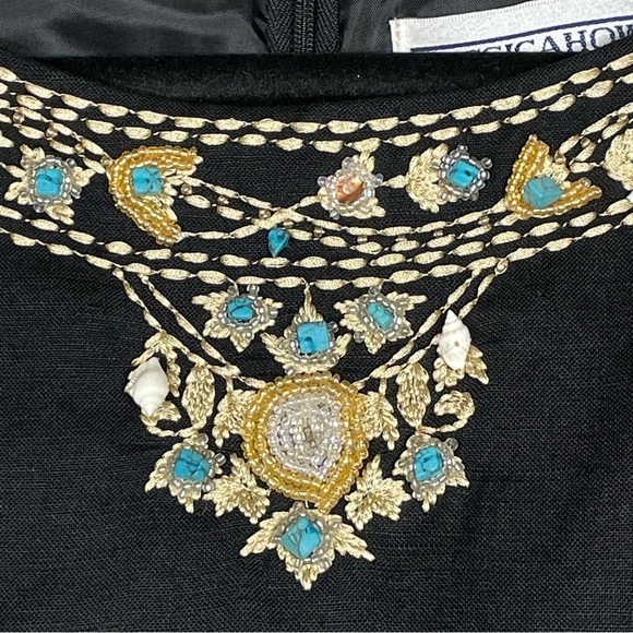 Jessica Howard Black Linen Blend Beaded Embroidered Sleeveless Summer Dress - 10 - Picture 7 of 15